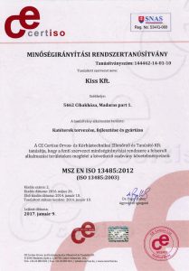 Tanusítvány ISO13485:2012
